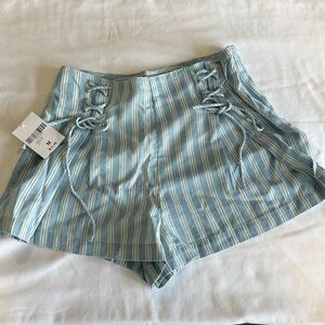 Forever 21 light blue and white striped criss-cross tie shorts